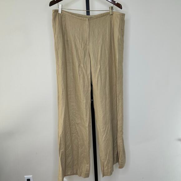 Nicole Miller wide leg pants- size 14- Tan, white stripes, long lightweight - Picture 1 of 5